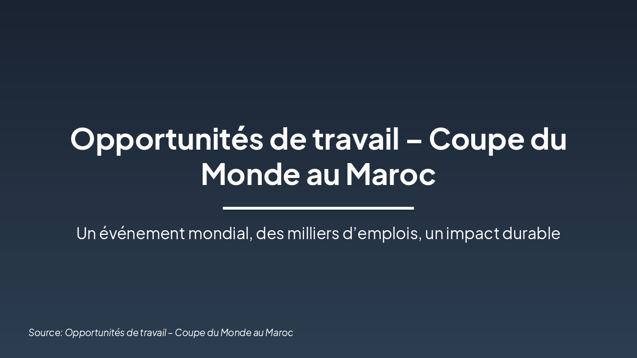 Slide 1 - Opportunités de travail – Coupe du Monde au Maroc