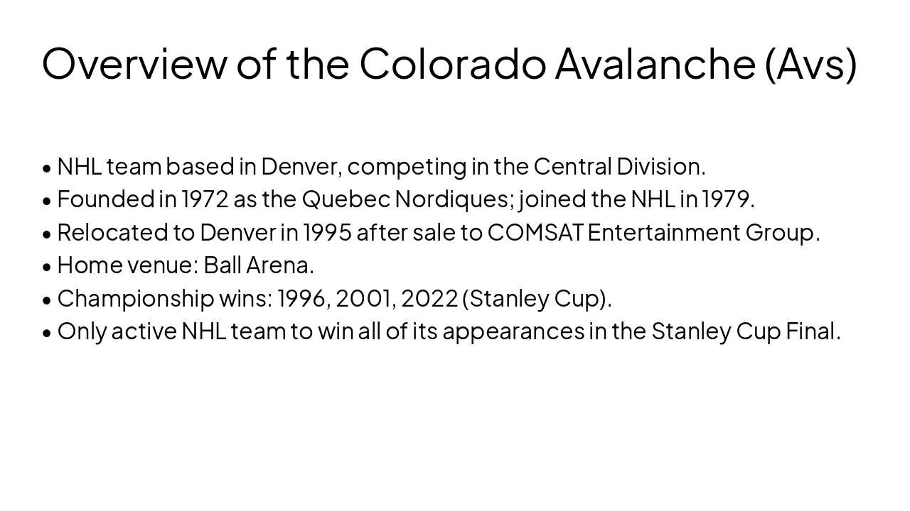 Slide 6 - Overview of the Colorado Avalanche (Avs)