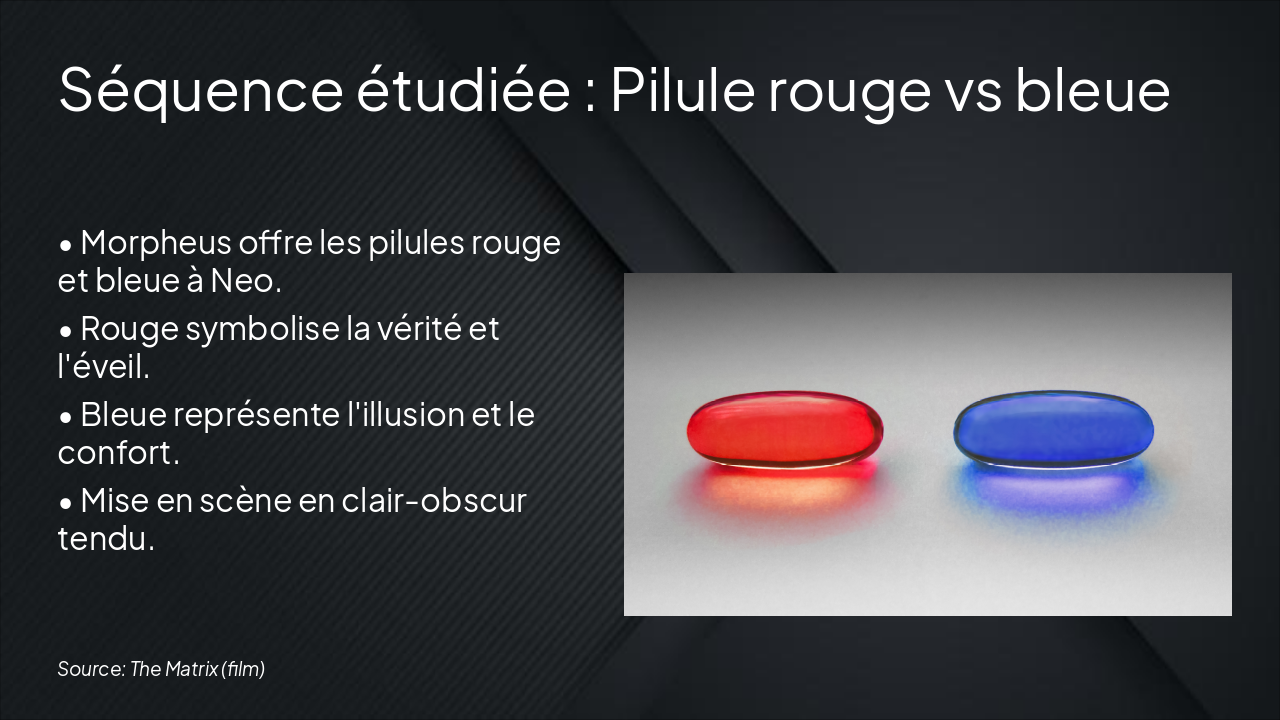 Slide 6 - Séquence étudiée : Pilule rouge vs bleue