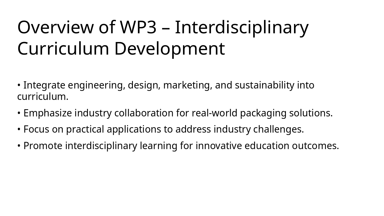Slide 3 - Overview of WP3 – Interdisciplinary Curriculum Development