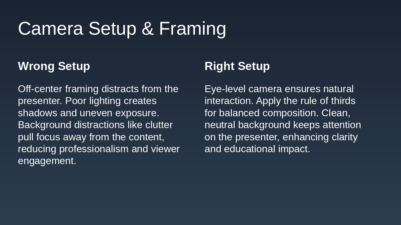 Slide 10 - Camera Setup & Framing