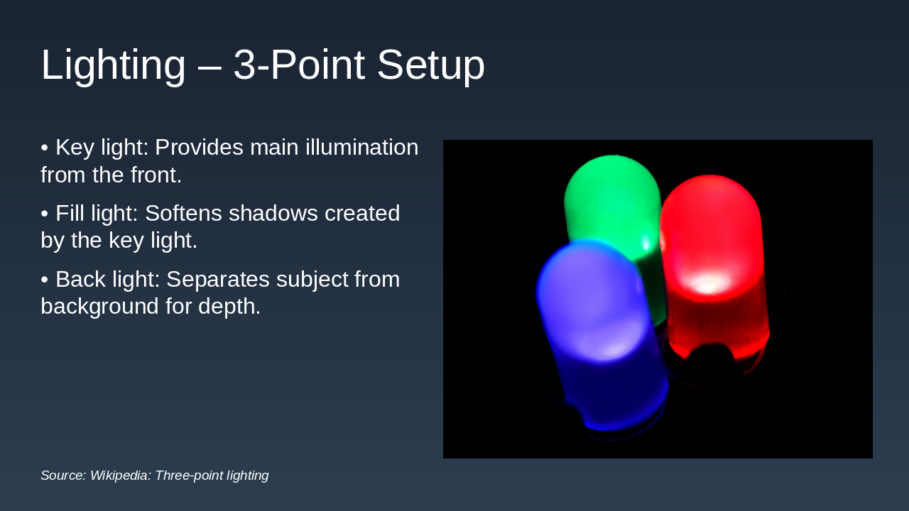 Slide 8 - Lighting – 3-Point Setup