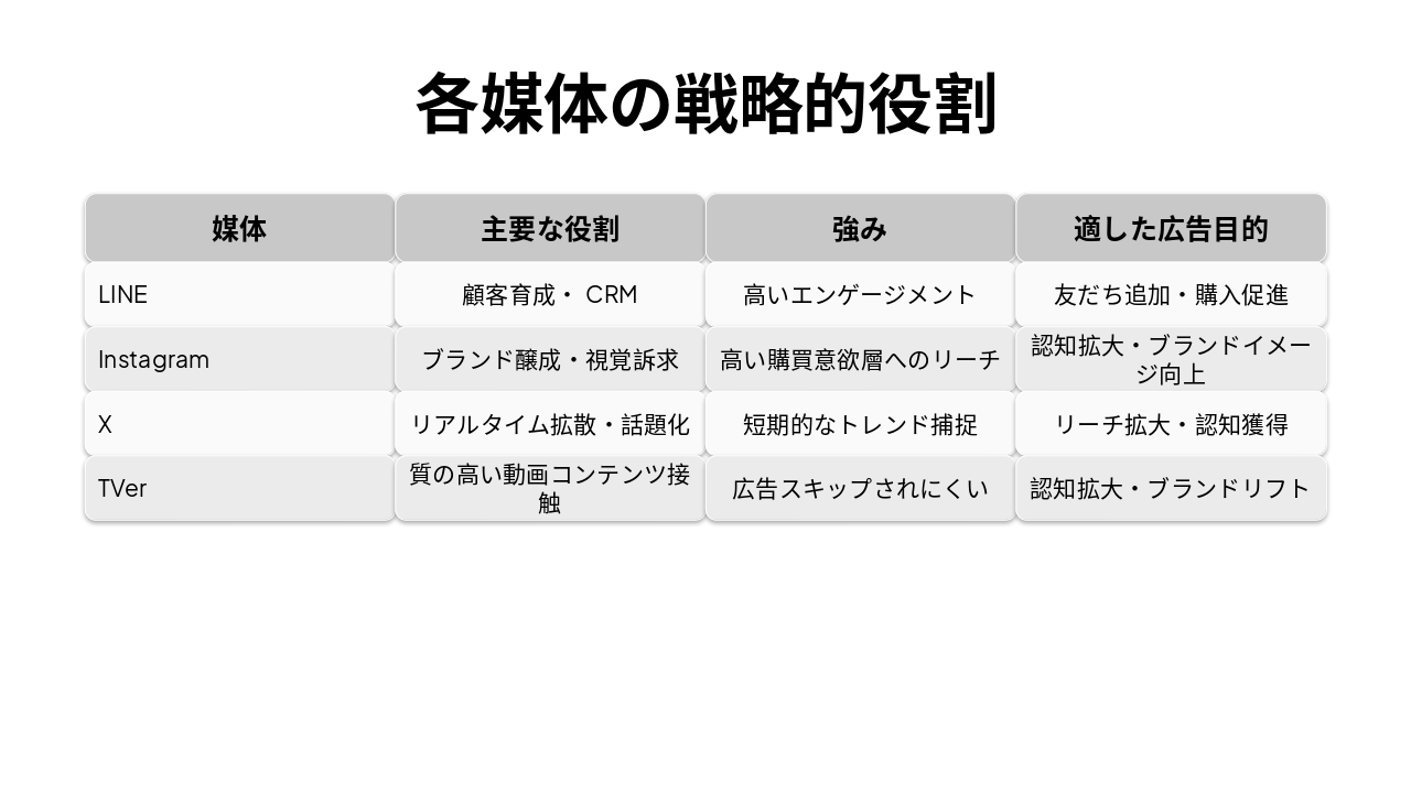Slide 11 - 各媒体の戦略的役割