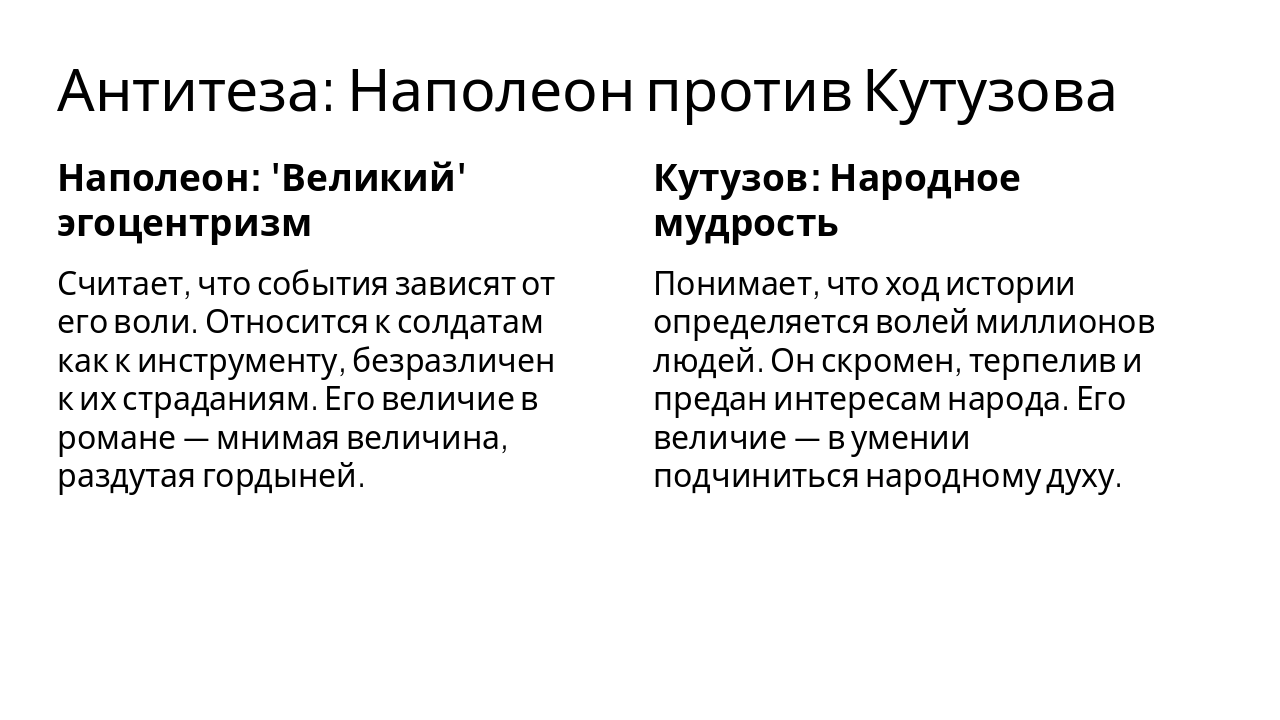 Slide 4 - Антитеза: Наполеон против Кутузова