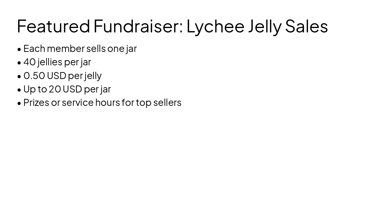 Slide 7 - Featured Fundraiser: Lychee Jelly Sales