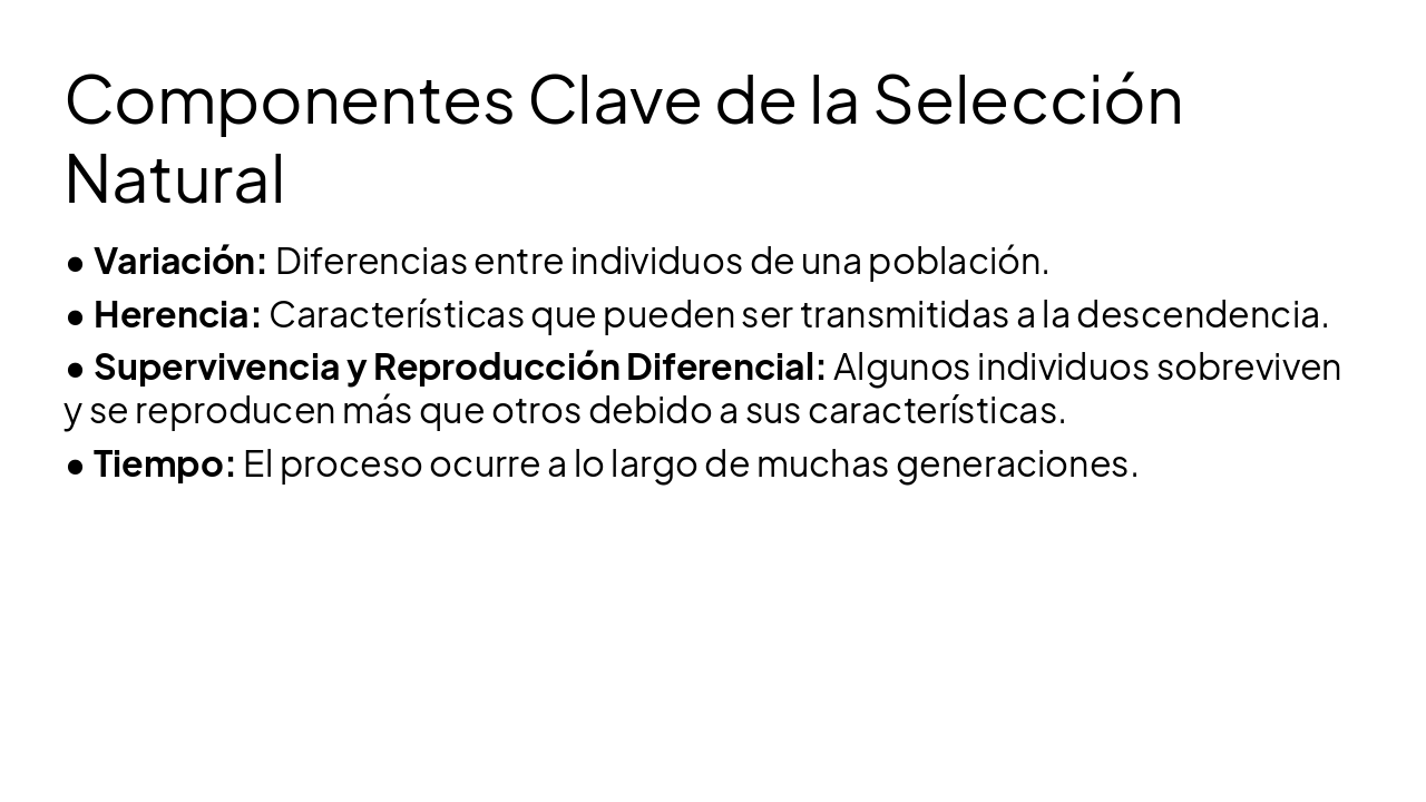 Slide 6 - Componentes Clave de la Selección Natural