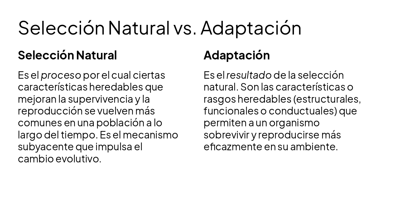 Slide 10 - Selección Natural vs. Adaptación