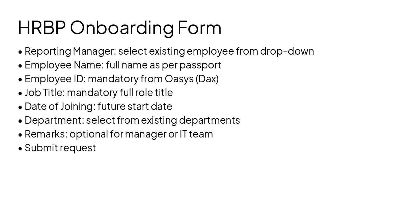 Slide 5 - HRBP Onboarding Form