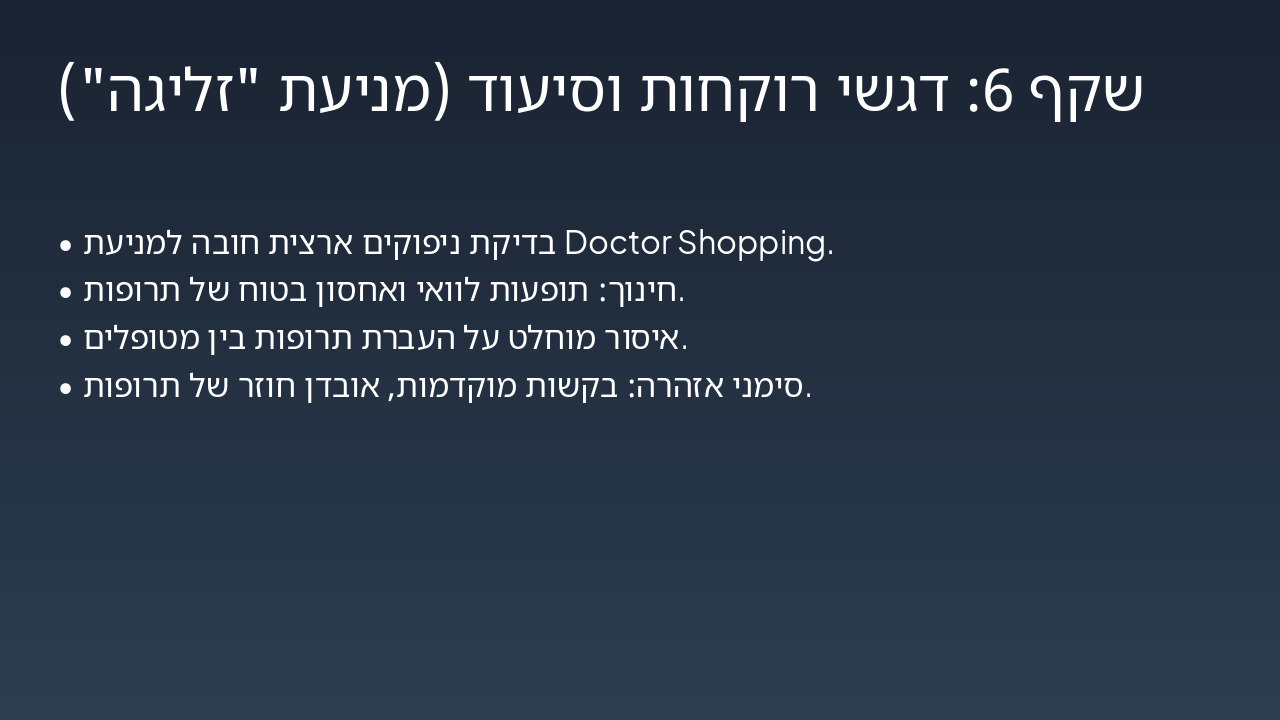 Slide 6 - שקף 6: דגשי רוקחות וסיעוד (מניעת "זליגה")