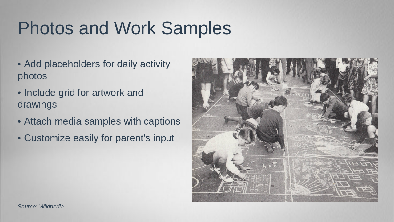 Slide 10 - Photos and Work Samples
