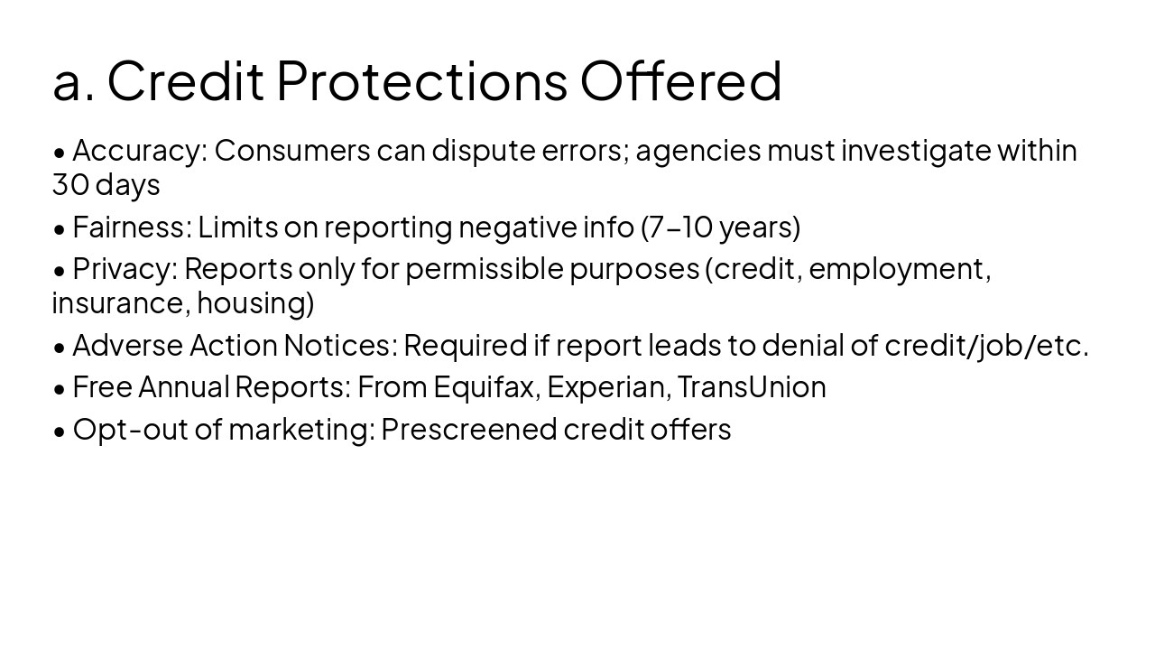 Slide 4 - a. Credit Protections Offered