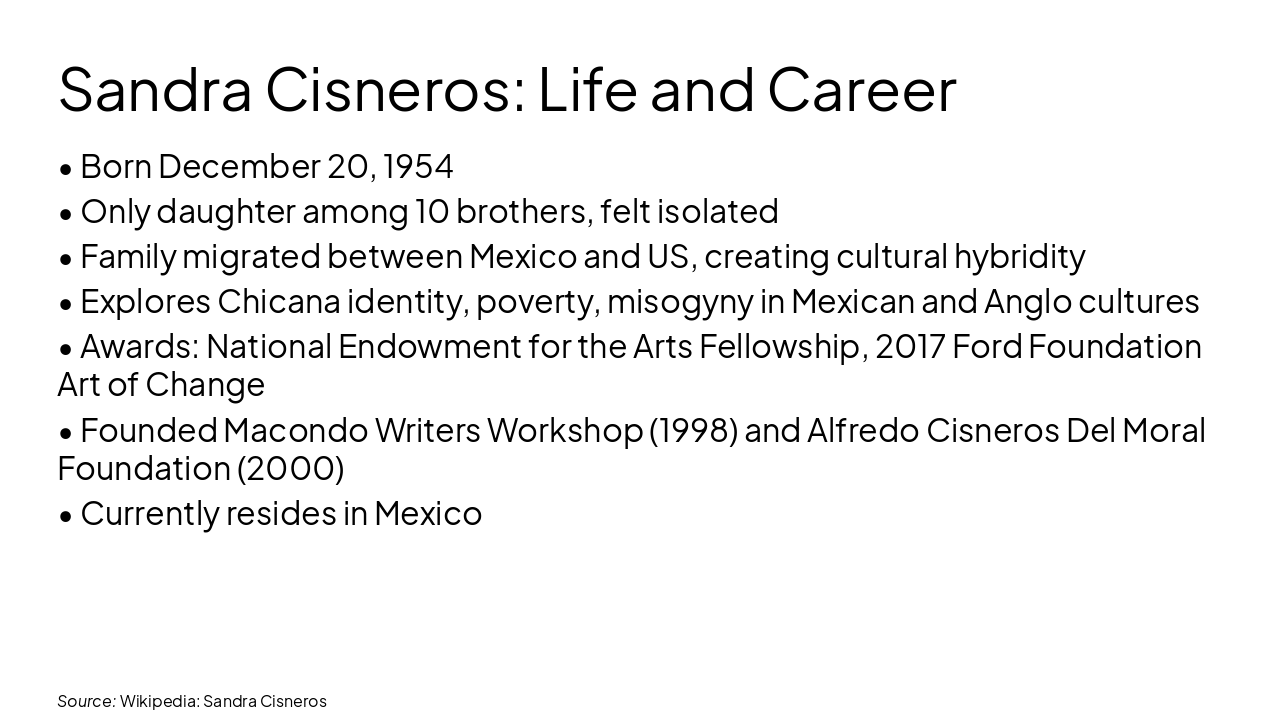 Slide 4 - Sandra Cisneros: Life and Career