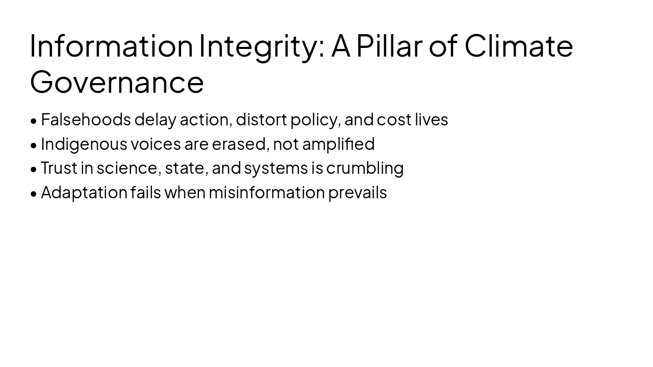 Slide 2 - Information Integrity: A Pillar of Climate Governance