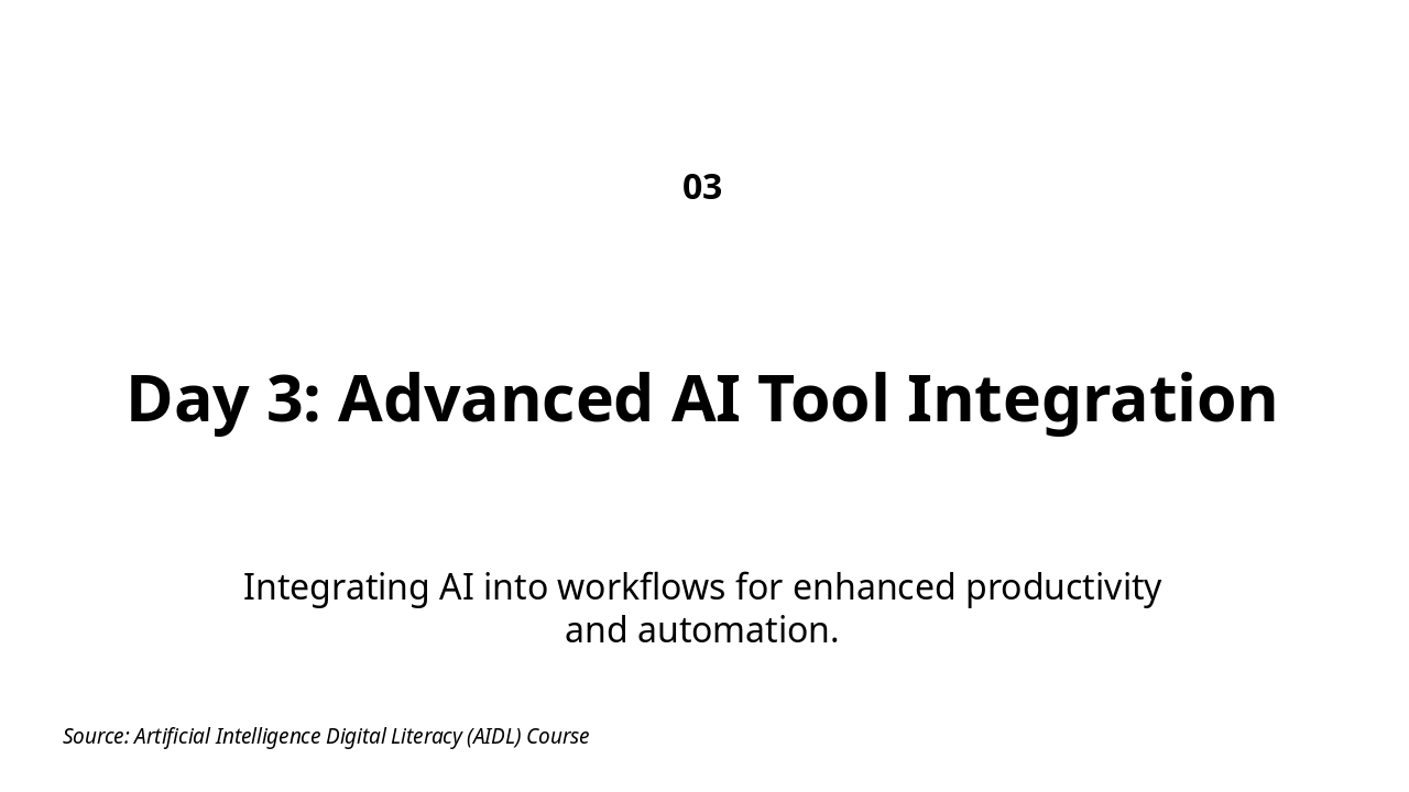 Slide 17 - Day 3: Advanced AI Tool Integration