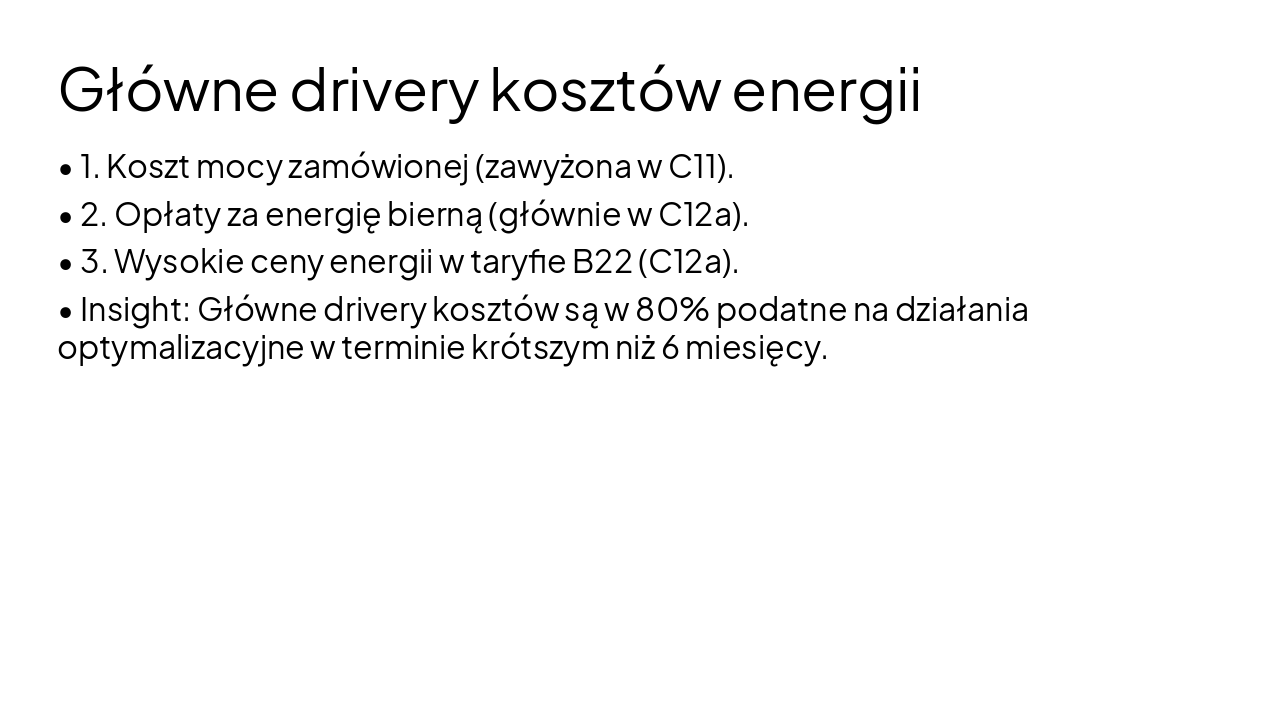 Slide 12 - Główne drivery kosztów energii