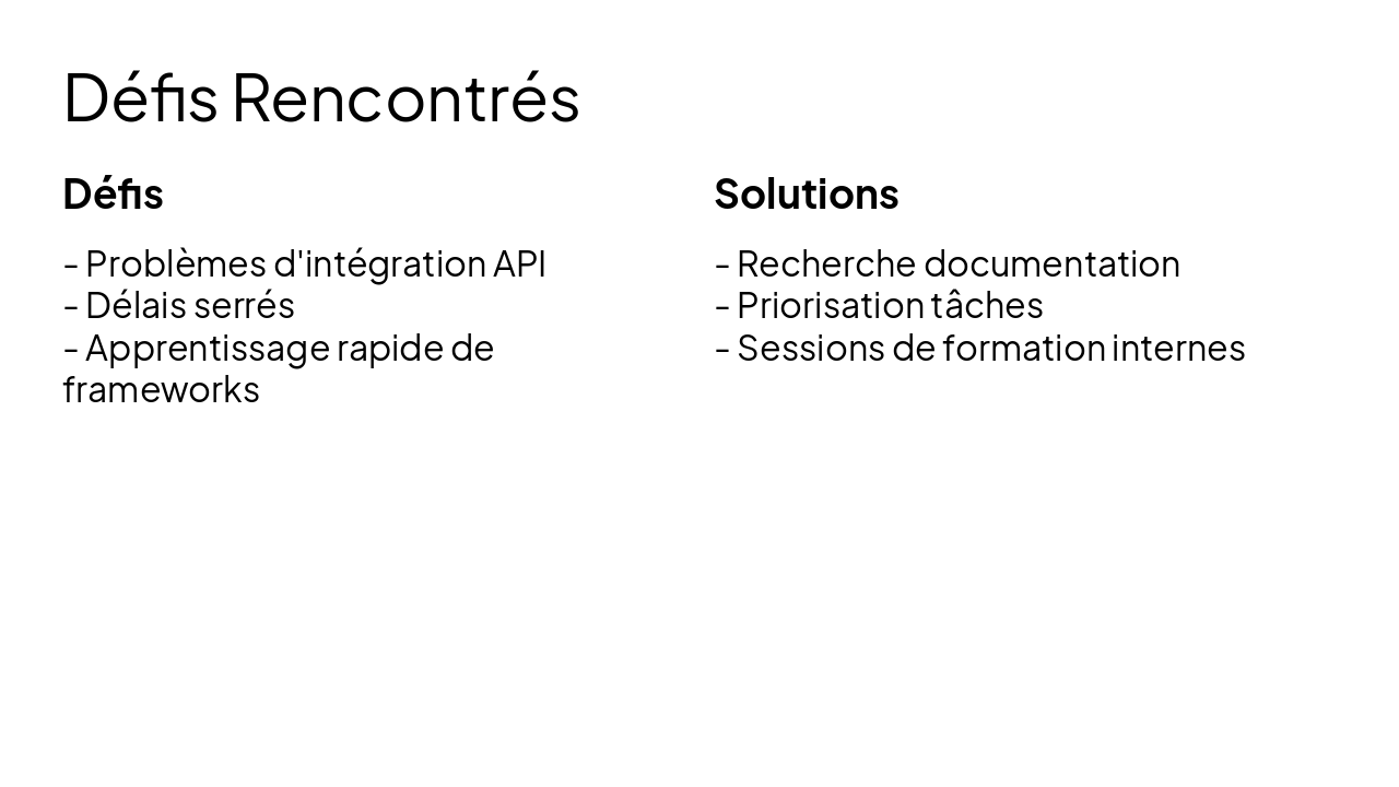 Slide 10 - Défis Rencontrés