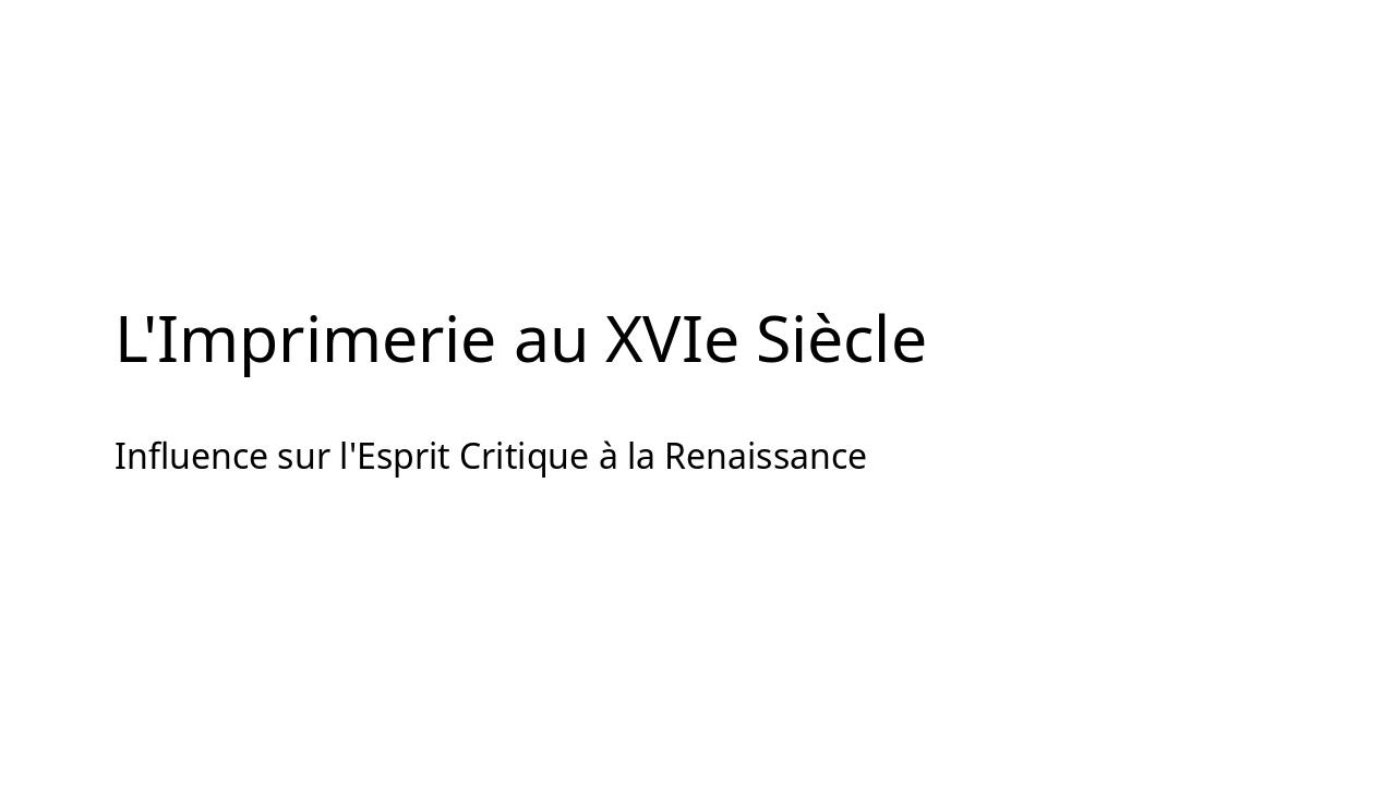 Slide 1 - L'Imprimerie au XVIe Siècle