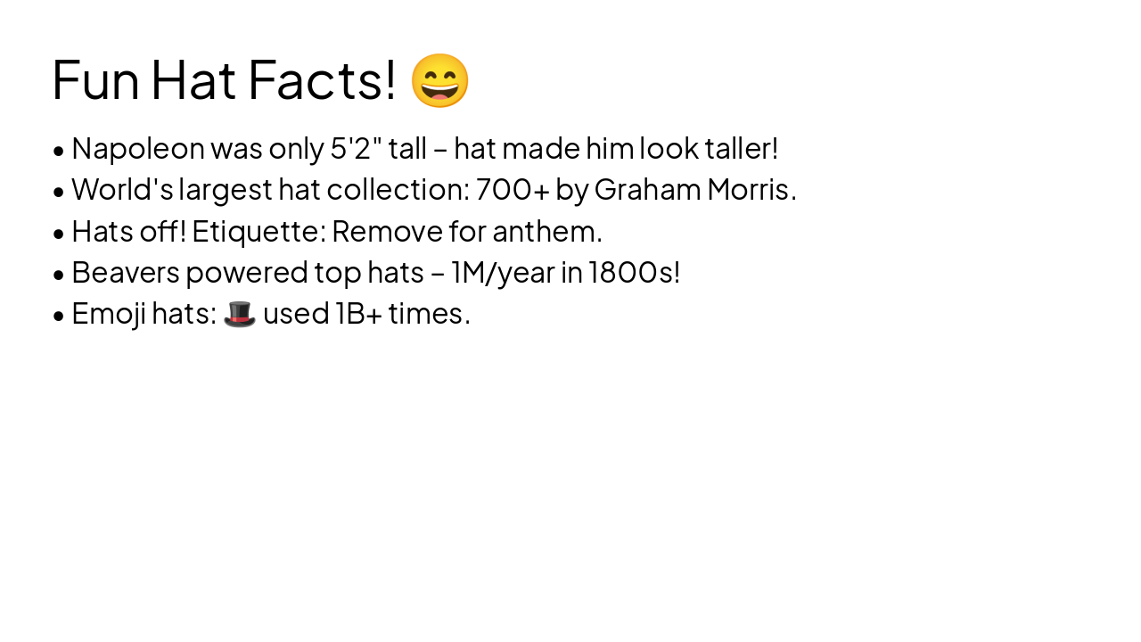 Slide 9 - Fun Hat Facts! 😄