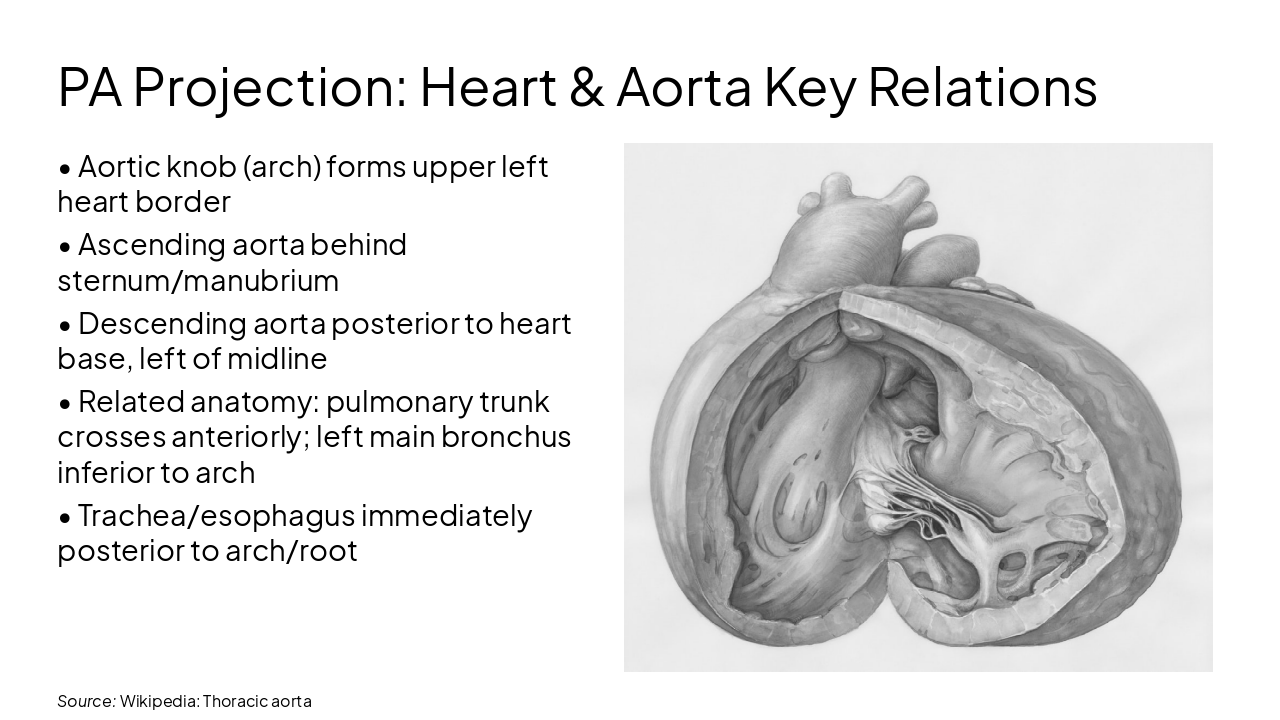 Slide 5 - PA Projection: Heart & Aorta Key Relations