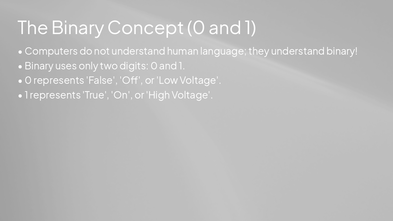 Slide 5 - The Binary Concept (0 and 1)