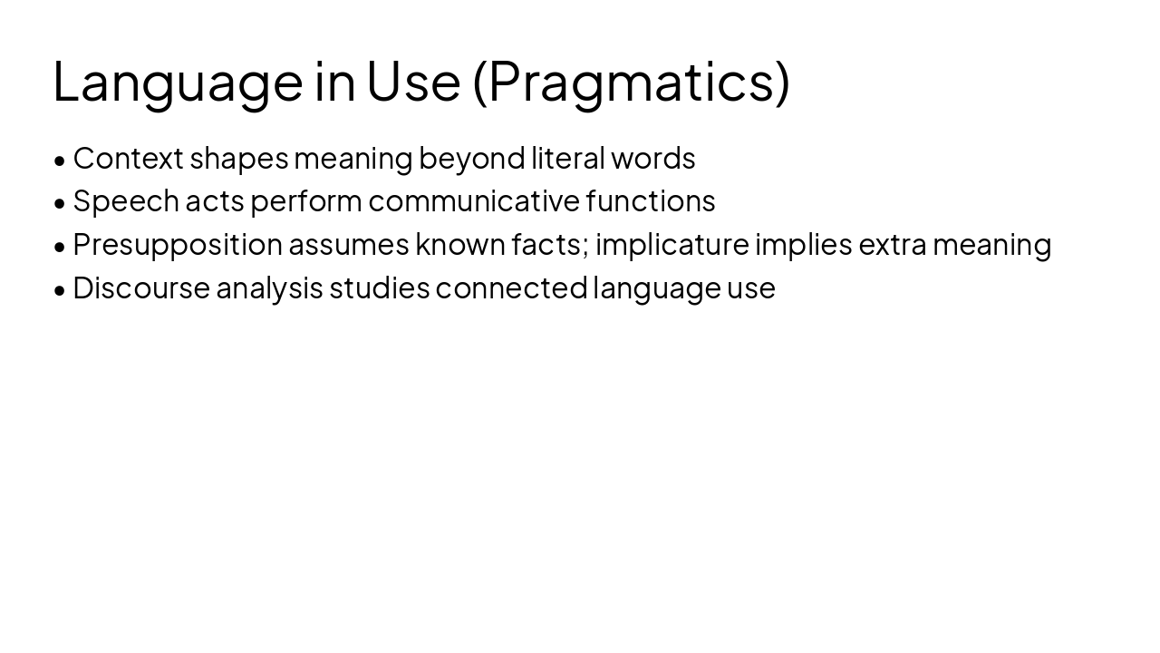 Slide 7 - Language in Use (Pragmatics)